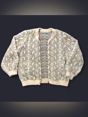 Michelle Nicole Cream and Gray Textured Knit Cardigan Sweater